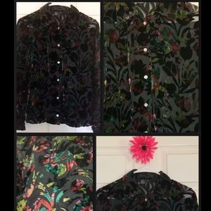 Anna Sui Floral Velvet Flocked Sheer Blouse Silk 4